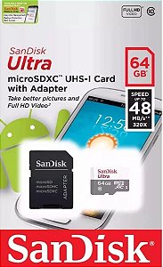 CARTÃO DE MEMÓRIA SAN DISK 64 GB CLASSE 10 ULTRA