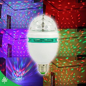 LÂMPADA GIRATÓRIA ROTATIVA  BOLA MALUCA  FESTA  LED RGD 3W