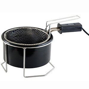 Fritadeira Elétrica a Óleo 110V com Tacho Esmaltado Preto 1 Litro Cesto e Resistência