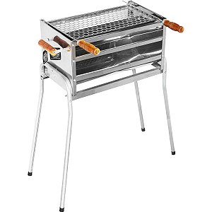 Churrasqueira Camp Grill em Aço Inox 50cm com Grelha Desmontável e Pés Dobráveis