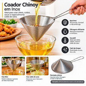 Coador de Óleo Chinoy 20x11 cm Peneira Sucos e Caldo de Cana Inox