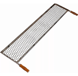 Grelha Em Inox Para Espetinhos 85cm Com Cabo De Madeira