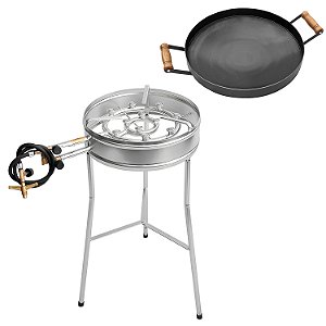 Kit Queimador Fogão Alta Pressão Com Borda Arado Paeja Duplo 33cm c/ Mangueira Registro e Pés + Disco 38cm Tipo Arado