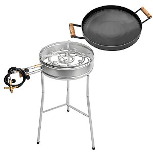 Kit Queimador Fogão Alta Pressão Com Borda Arado Paeja Duplo 33cm c/ Mangueira Registro e Pés + Disco 43cm Tipo Arado