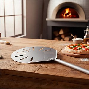 Pá Para Pizza 40cm Inox 11 Furos Profissional Rebitada Cabo Alumínio Leve Para Forno Iglu e Lenha