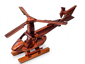Helicóptero em Madeira Artesanal, Decorativo, Vintage 39CM