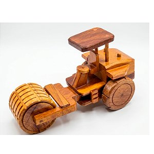 Trator Compactador em Madeira Artesanal, Decorativo, Vintage 26cm