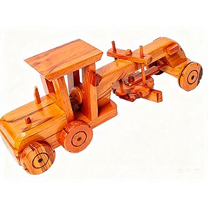 Trator Patrola Niveladora Madeira Artesanal Rústico Decoração Colecionador