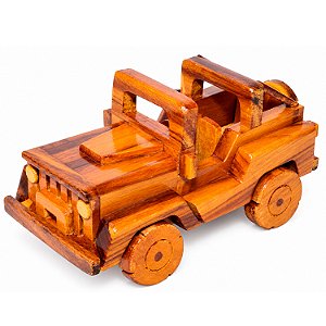 Jeep Em Madeira Artesanal Médio 21cm Vintage - Decoração Colecionador