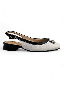 Slingback Comfortflex Branco e Preto