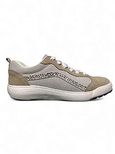 Tênis Marina Mello Camurça Cinza Castor e Animal Print