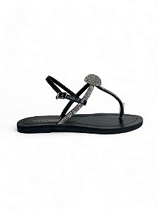 Rasteira Your Shoes Flor Preta Tira Traseira