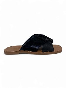 Rasteira Your Shoes Preta Cruzada Maxi Paete
