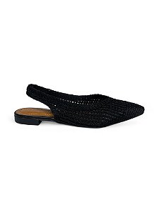 Slingback Your Shoes Preto Trama Salto Baixo
