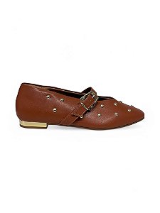 Mary Jane Your Shoes Caramelo Aplique Dourado
