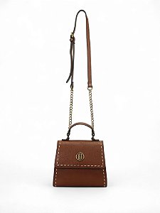 Bolsa WJ Marrom Top Handle Média Com Detalhe Pesponto