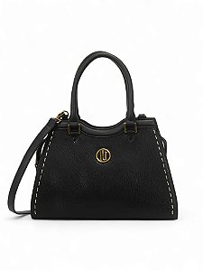 Bolsa WJ Preta Satchel Grande Estruturada Detalhe Presponto