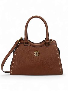 Bolsa WJ Marrom Satchel Grande Estruturada Detalhe Pesponto