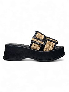 Tamanco WJ Flat Palha e Preto