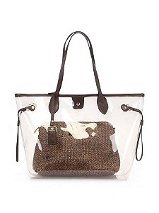 Bolsa WJ Vinil Com Necessaire Palha Marrom