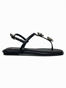 Rasteira HR Preta Detalhe Dourado