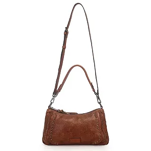 Bolsa WJ Marrom Transversal Med c/ Tachas