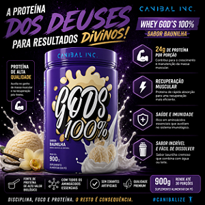 Gods whey 100% sabor original pote 900g - Canibal Inc. Sabor Leite