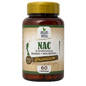 NAC N Acetil Cisteina acetilcisteína 500mg 100% Natural 60 Cápsulas Multivitta