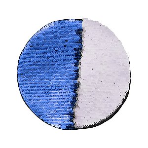 OBM - Aplique de Lantejoulas Dupla Face Redondo 19cm Azul Escuro e Branco Para Sublimação (2175)