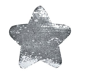 OBM - Aplique de Lantejoulas Dupla Face Estrela 18x18cm Prata e Branco Para Sublimação ShopVirtua3000® (2834)