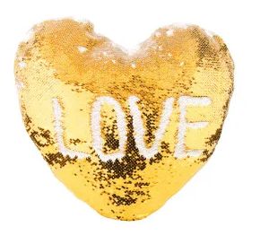 Capa de Almofada Coração de Lantejoula Mágica Dupla Face Dourada e Branca Para Sublimação 39x44cm ShopVirtua3000® (2191)