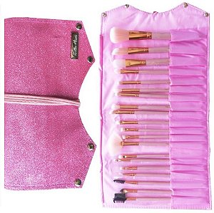 Hello Mini - Kit de Pincéis 20 Peças com Estojo de Luxo KT7 - 8 Cor Rosa