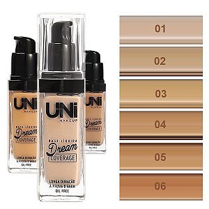 UNI MAKEUP - BASE LÍQUIDA  PROVA DAGUA DREAM COVERAGE VIDRO - 06 UNIDADES