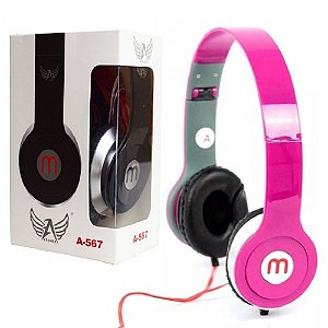 Importados - Fone De Ouvido Rosa Headphone A-567 Dobrável Cabo 1m