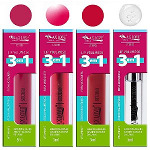 Max Love - Lip Gloss Volumoso 3 em 1 Kit C/4 Unid Sortido