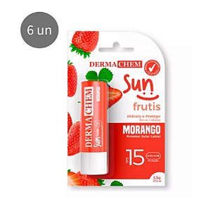 Dermachem - Protetor Solar Labial Sun FPS 15 Morango - Kit C/ 6 Unid