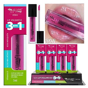 Max Love - Lip Gloss Volumoso 3 em 1 Cor 308 - 32 Unids