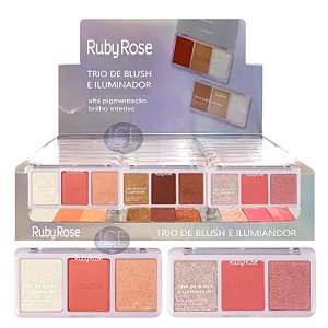 Ruby Rose - Trio de Blush e Iluminador HB583 - Box C/24 Unid