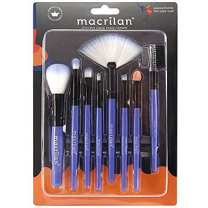 Macrilan - Kit com 8 Pincéis para Maquiagem KP3-1A Azul