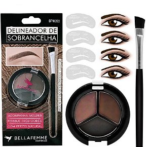 Bella Femme - Kit delineador para Sobrancelha com Pincel Chanfrado e moldes BF10022