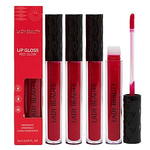 Lady Beauty - Lip Gloss Red Glow Morango LB43 - 6 Und