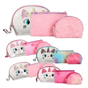 Cisne - Kit 3 Necessaire Gatinho NECC17FA - 6 Kits