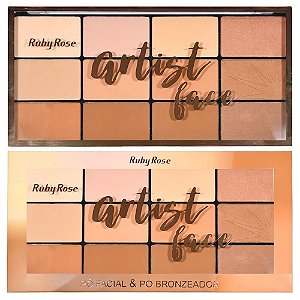 Ruby Rose - Paleta Artist Face   HB 7218 ( 09 Tons de Pó Matte e 03 Bronzer ) - Kit C/6 Unidades