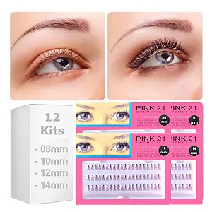 Pink 21 - Cilios em Tufos 8 a 14mm HB87227 - Kit c/ 12 Und