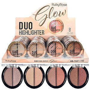 Ruby Rose - Iluminador Glow Duo Highlighter   HB-7522 - Box c/ 36 unid