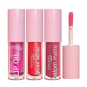 Febella - Kit 3 em 1 Lip Oil e Gloss e Batom Boca Linda - Cor 02