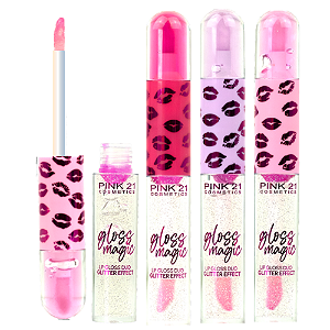 Pink 21 - Lip Gloss Duo Glitter Effect CS3672 - Kit C/12 Und