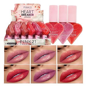 Pink 21 - Lip Gloss Heart Coração Glitter CS3696 B - 24 Und