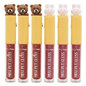 Mia Make - Lip Gloss Meu Pet Urso e Coelho 528 - 6 Und