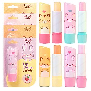 City Girls - Lip Balm Animais Fofos Morango CG417 - 4 Und